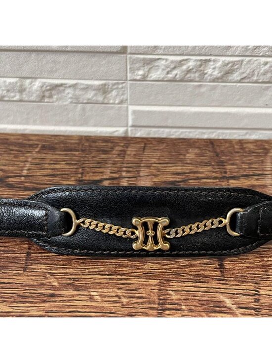 Celine Leather Triomphe Logo Gold Belt Black main image 6